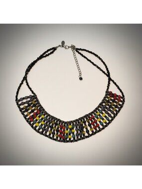 CHICO'S Multicolored Beaded Bib Necklace Adjustable Beach Cruise Casual